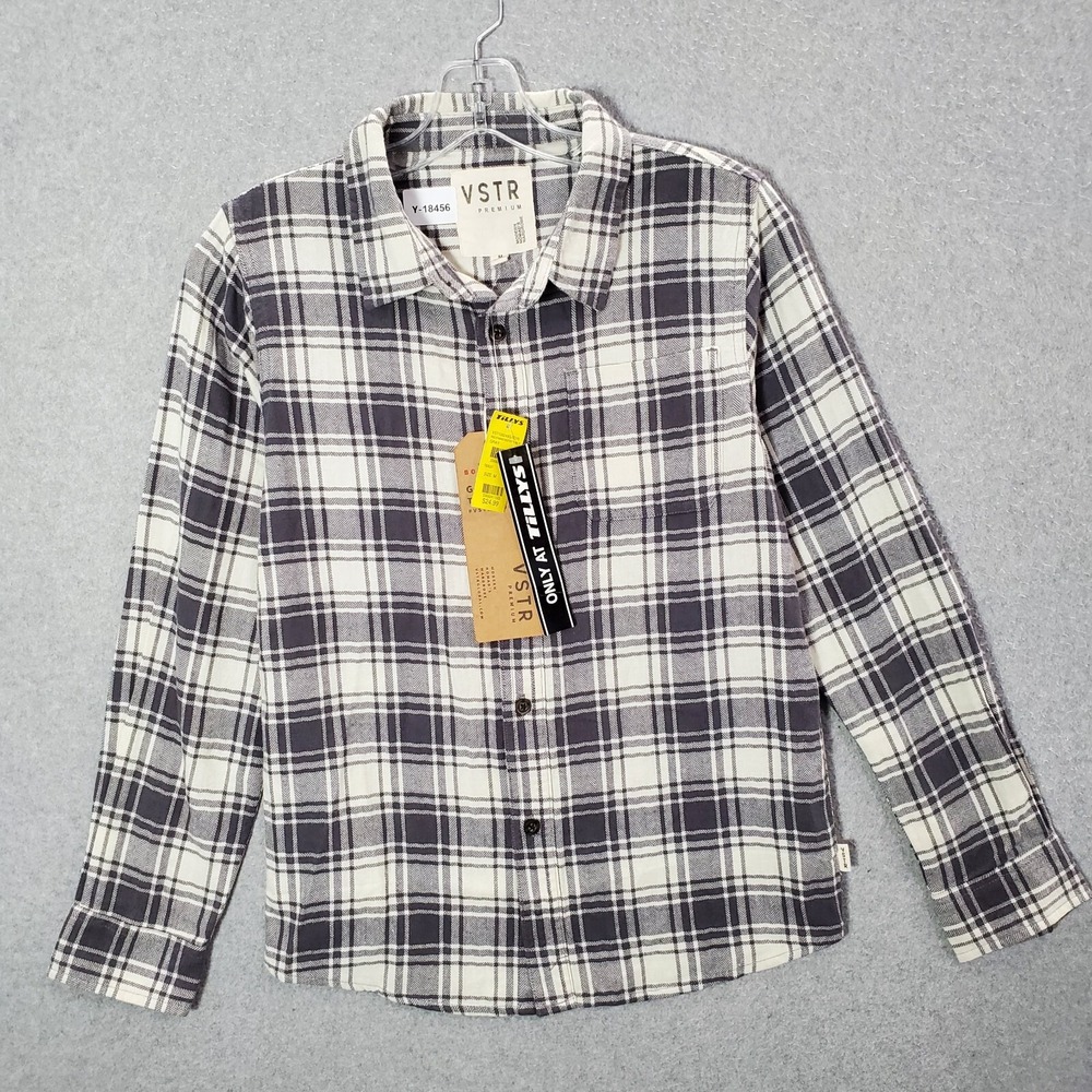 VSTR‎ Men Button Up Shirt Medium Gray Manchester Plaid Flannel Long Sleeve NWT